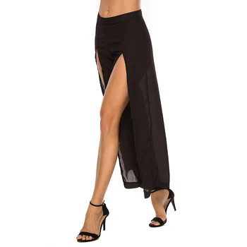 

2019 New Women Fashion Loose High Waist Chiffon Pants Trousers Front Split Casual Pants Summer Wide Leg Pants Pantalones