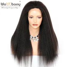 Italian Yaki Human Hair Wigs Indian Remy Hair Kinky Straight Full Lace Wig Pre Plucked Lightly Bleached Knots WoWEbony