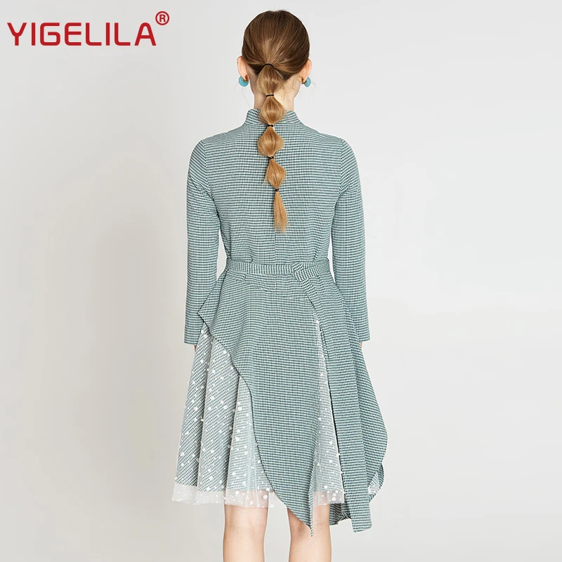 Женское платье YIGELILA облегающее кружевное в клетку с о вырезом и рукавом три