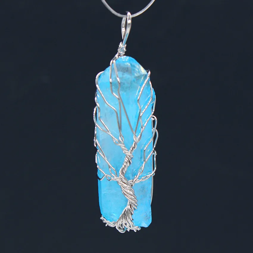 

Kraft-beads Ethnic Style Silver Plated Wire Wrap Irregular Shape Crystal Dyed Blue Pendant