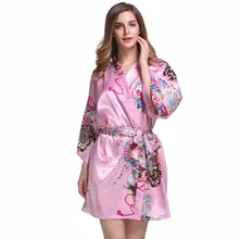 Стиль дамские пикантные Атласный халат Для женщин элегантный печати Ночные сорочки халат-кимоно цветок рубашки один размер G01