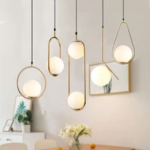 Lámparas colgantes con bolas de cristal nórdicas, lámpara colgante LED moderna dorada con aro Vintage para sala de estar, decoración Industrial para Loft