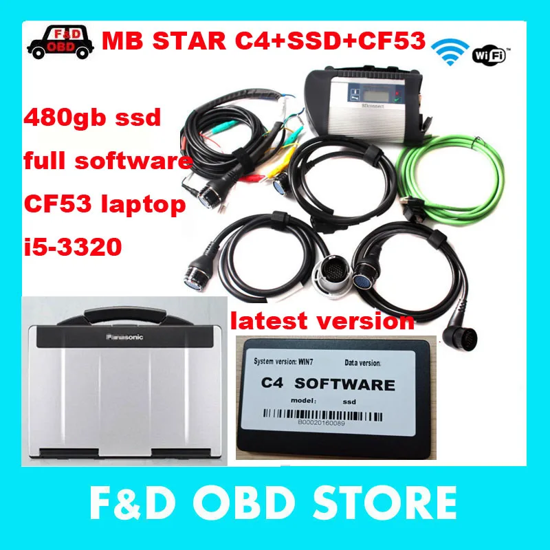 MB Star C4 SD подключения+ SSD 480g+ CF53 i5 V2019.12 полная система диагностики программного обеспечения компактный 4 Диагностический мультиплексор для диагностики MB