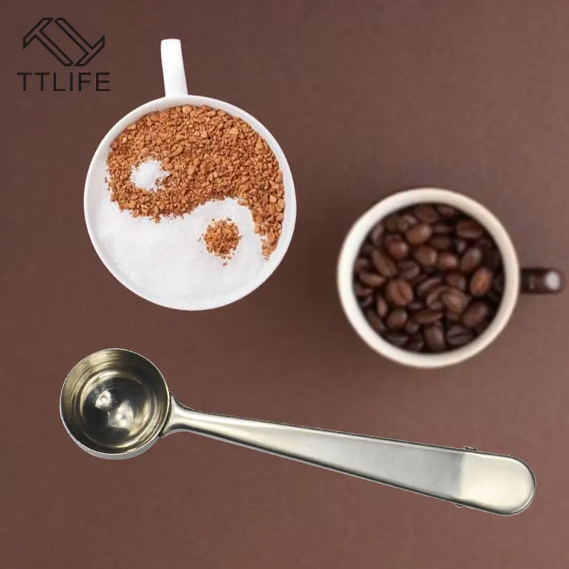 TTLIFE جديد 304 الفولاذ المقاوم للصدأ ملعقة للقهوة مع مشبك حقيبة Coffeeware ختم الشاي قياس ملعقة المطبخ أداة مستلزمات قهوة