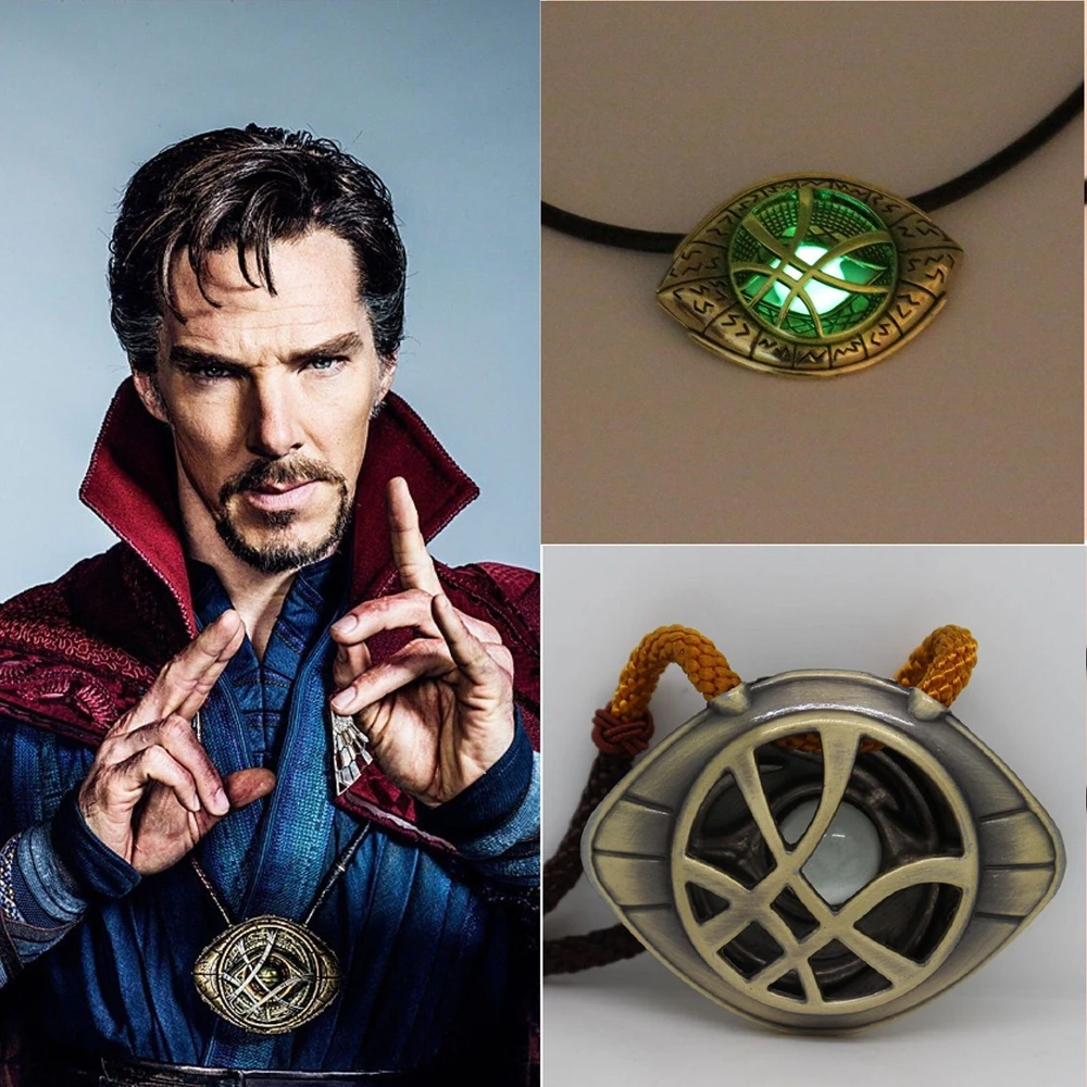 

Newest Doctor Strange Necklace Glow in Dark Eye Shape Antique Bronze 6cm*4.3cmPendant with Leather Cord Movie Cosplay Jewelry