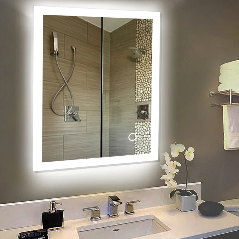 

Cool White Anti-fog 4mm Matte Aluminum Frame Copper-free Mercury Bathroom Mirror Horizontal and Vertical Hangable HWC