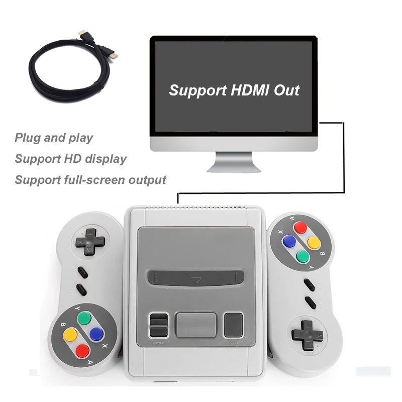 Мини-игровая консоль, встроенные 621 ретро-игры, поддержка HDMI Out SNES, игровой плеер, двойной ручной ТВ игровой консоли, лучший подарок