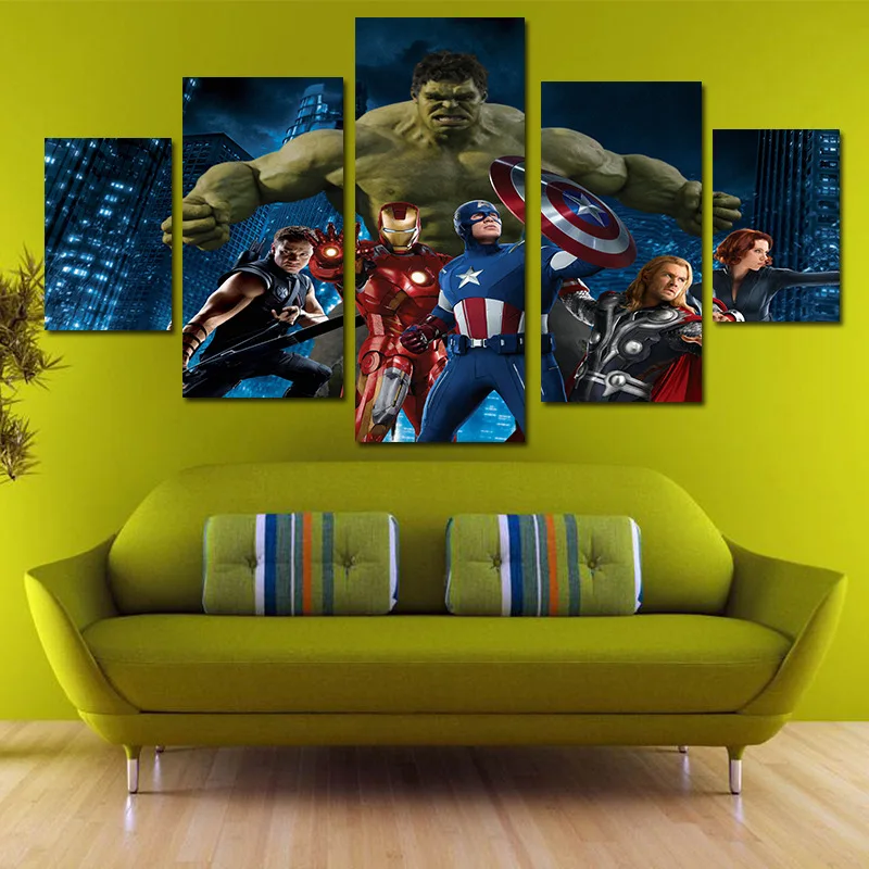 

5Pcs Cartoon Avengers Hulk Captain America Artwork Woman Painting Canvas Print Decor For Living Room Wall Art Free Shipping