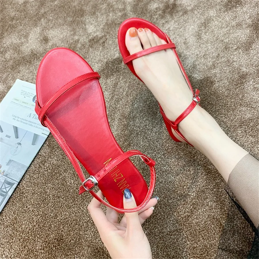 

New Arrived 2019 Summer Red Women's Sandals Concise Sexy Gladiator Sandals Female Flat Shose Girls Flip Flops Thin Belt Open Toe