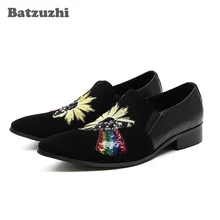 Batzuzhi Модные мужские лоферы Вышивка Блёстки ручной работы мужские черные замшевая обувь для вечеринок/Свадебные мужские туфли Повседневное Zapatos