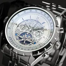Jargar cadran noir 6 mains Date jour tourbillon inoxydable analogique acier pleine robe de poignet de bracelet automatique homme