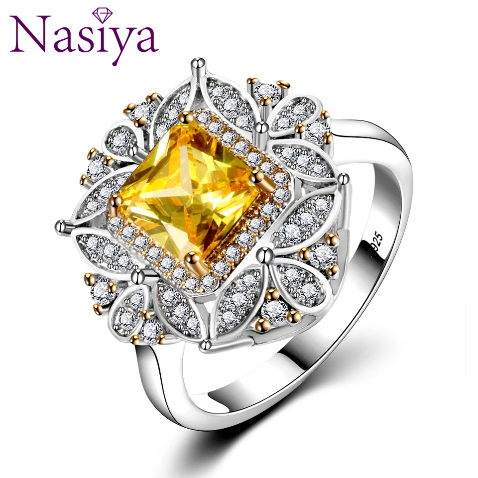 Luxurious Solid 925 Sterling Silver Natural Citrine Solitaire Engagement Ring