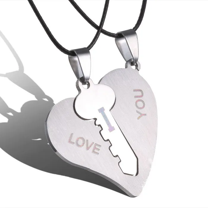 Горячая распродажа Корейская пара ожерелье s набор кулон ожерелье гравировка I Love You соответствующий ключ от сердца 316L нержавеющая сталь