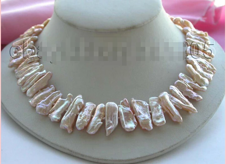 

Genuine Natural 23mm Pink Biwa Pearl Necklace 14k #f1485! NEW