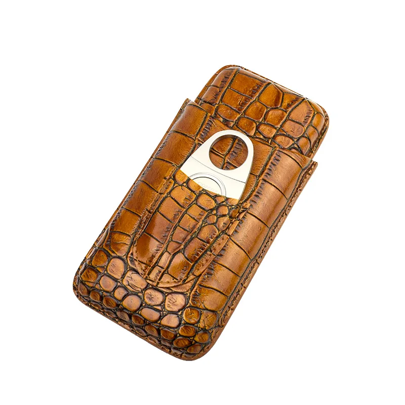 

COHIBA Cigar Case Holder genuine leather brown cigar cigarette travel cigar humidor include a cigar cutter can hold 3 cigarette
