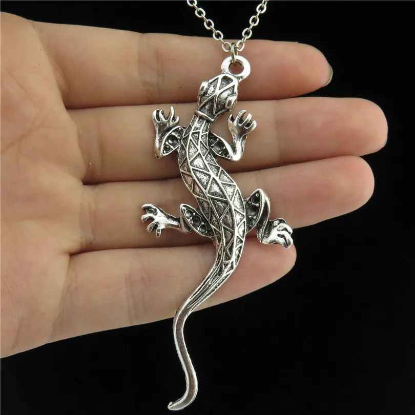 

Q2226 Vintage Silver Alloy 73mm Long Animal Cabrite Lizard Pendant Choker Chain Necklace 18" Women Jewelry Free Shipping