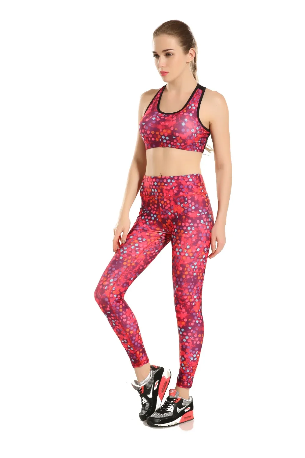 4 узора Европейский Стиль Серые геометрические брюки для бега женская спортивная одежда красный градиентный цвет женские колготки