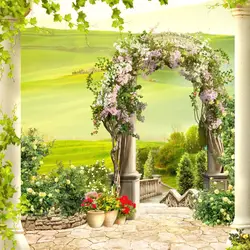 Laeacco весенний парк цветущие цветы дверь-арка живописные фотографии задний план индивидуальные фотографический фон для фотостудии