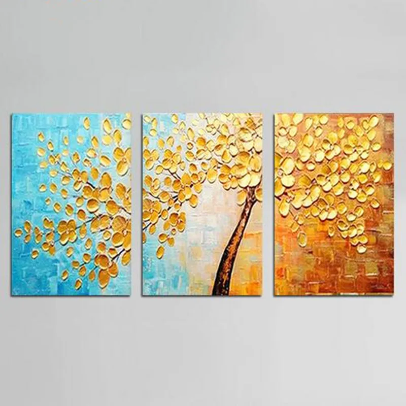 

3 Panel Pictures Abstract Knife Flower Oil Painting on Canvas Modern Home Decor Wall Art Yellow Acrylic Floral Paintings