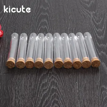 

Kicute 10pcs/lot 18x100mm Transparent Plastic Test Tube With Cork Stopper Round Bottom School Laboratory Educational Supplies