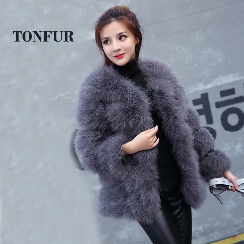 2017 New Arrival Women Knitted Genuine Natural Ostrich Fur Coat Real Turkey Fur Jacket Hot Selling Low Discount Fur WSR113