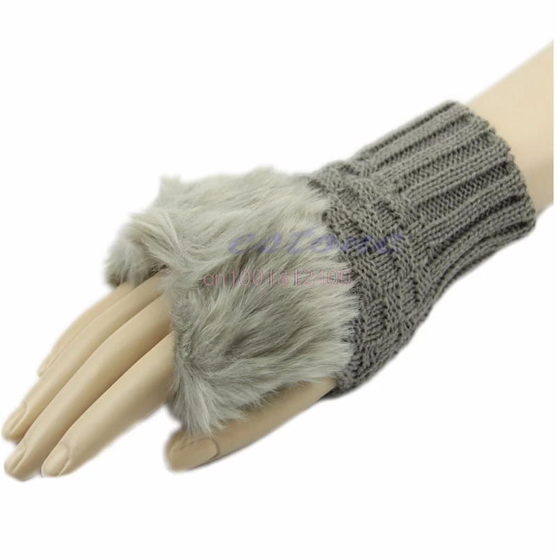 Модные перчатки для девушек, женщин, без пальцев, меховые, зимние, теплые, на запястье, вязаные, шерстяные, варежки, перчатки, 9 цветов