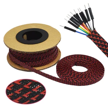

100ft-BlackRed 30m 4 6 8 10 12 14 16 mm Braid PET Expandable Sleeving High Density Sheathing Plaited Cable Sleeves Fabric