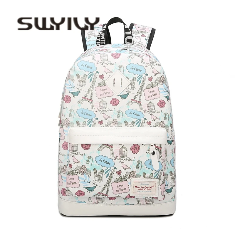 SWYIVY Women Bag Double Should Backbag Print 2018 New Girl Student School Canvas Bag Female Casual Travel Backpack Big Capabable