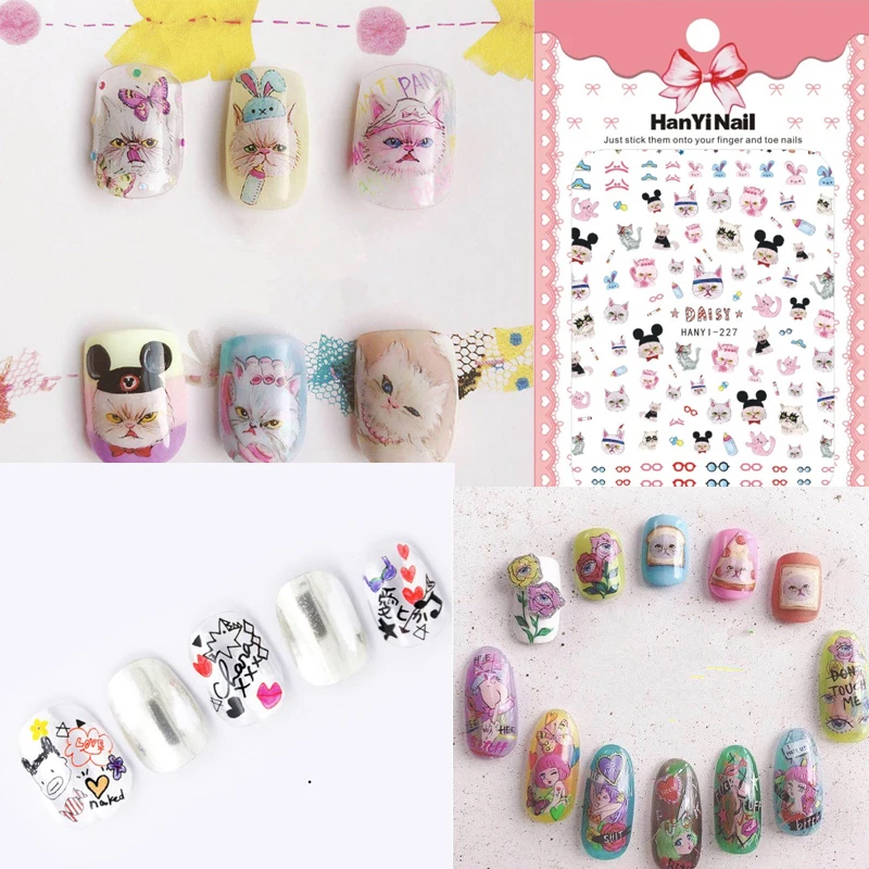 

3D Nail Sticker Cat Cartoon DIY Sticker Decals Tips Beautiful Girl Manicure Charm Design Adhesive Decoration Art For Nail