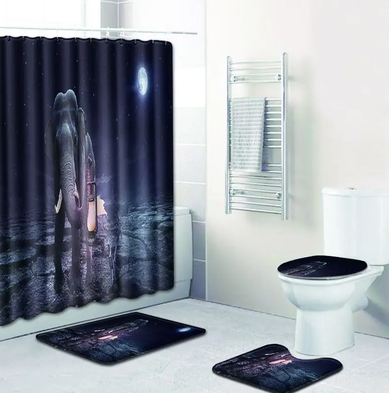 S 4 шт 3D слон коврики для ванной набор занавесок для душа ковер коврики для ванной комнаты большой размер 50x80 см Коврик для унитаза чехлы для сидений Нескользящие ковры