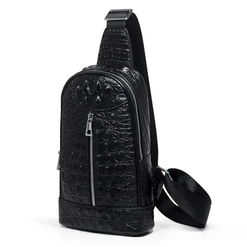 

Crocodile Pattern Men chest bag cowhide leather male Crossbody Bag Male Business Chest Packs mobile phone bag Messenger bag
