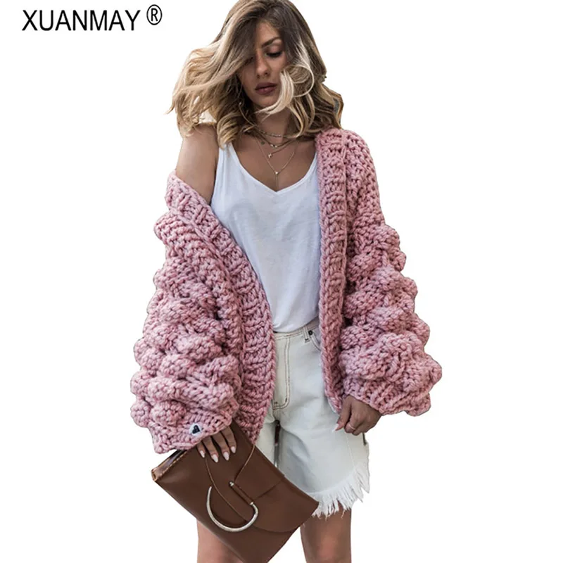 2018 Thick Warm Winter Streetwear women's Long style Cardigan Sweater Handmade Crochet hook braided Oversized 5XL sweater Women