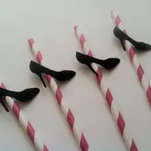 Персонализированные пользовательские черные бумажные соломинки на высоком каблуке для свадебной вечеринки девичник украшения напитки соломинки для чайной вечеринки
