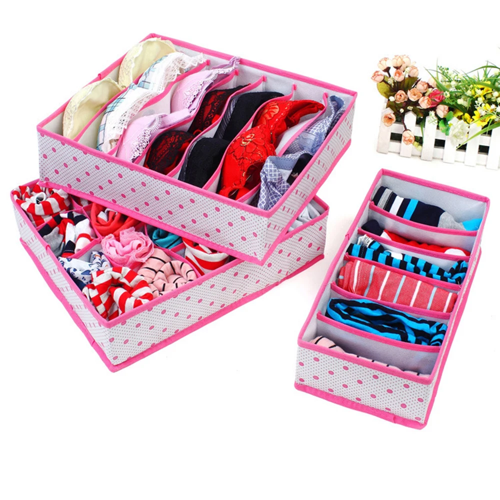 

3pcs 6/7/20Grids Underwear Box Foldable Drawer Divider Bras Socks Washable Container Wardrobe Closet Set Home Storage Organizer