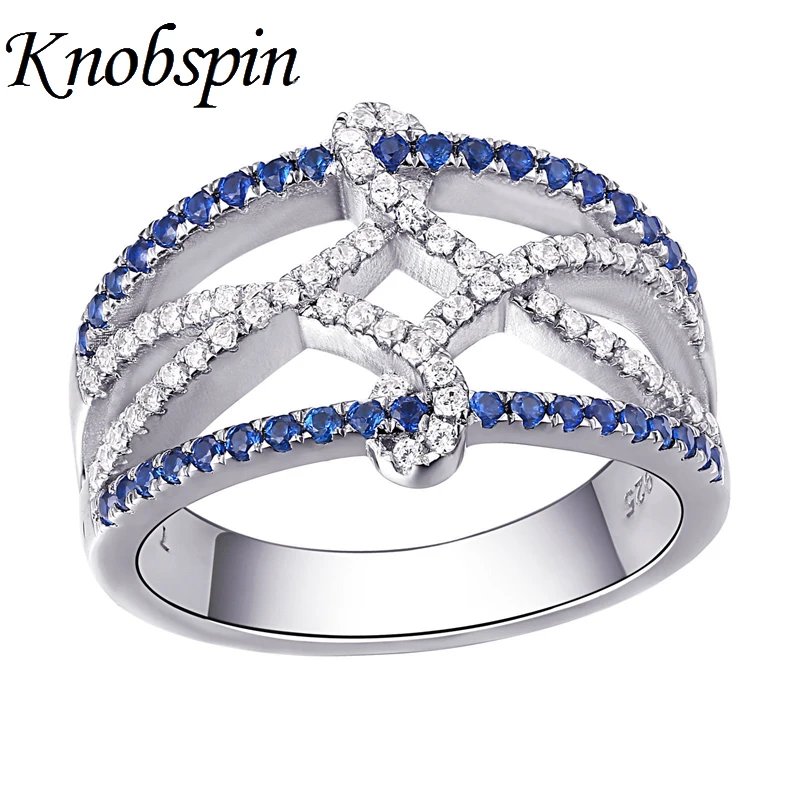 

Fashion Euramerican Lady White and Blue AAA Zircon Wedding Rings Simple Geometric Hollow Design Finger Rings for Women Jewelry