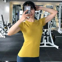 Футболка для фитнеса Лето и осень с круглым вырезом тонкий дышащий йога для бега с коротким рукавом для женщин Йога Топ Спортивная рубашка