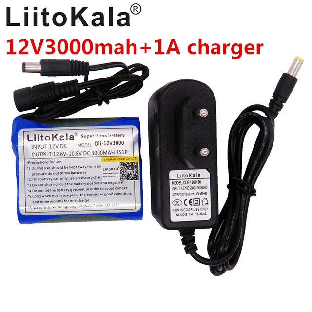 Liitokala Новая камера 12 V 3000 mAh Li-Ion 12 V 3Ah Аккумулятор для камеры+ зарядное устройство 12,6 V 1A ЕС/вилка США