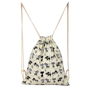 

Maison Fabre Fashion Cat Canvas Drawstring Bag Sack bag Beach Women Travel Storage Package Teenagers backpack sacos mujer