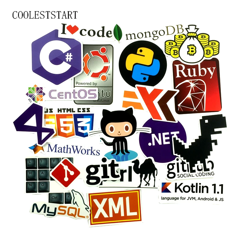 

23 Pcs/Set Internet Java JS Php Html Cloud Docker Bitcoin Programming Language APP Logo Cool Stickers for Laptop Car DIY Sticker