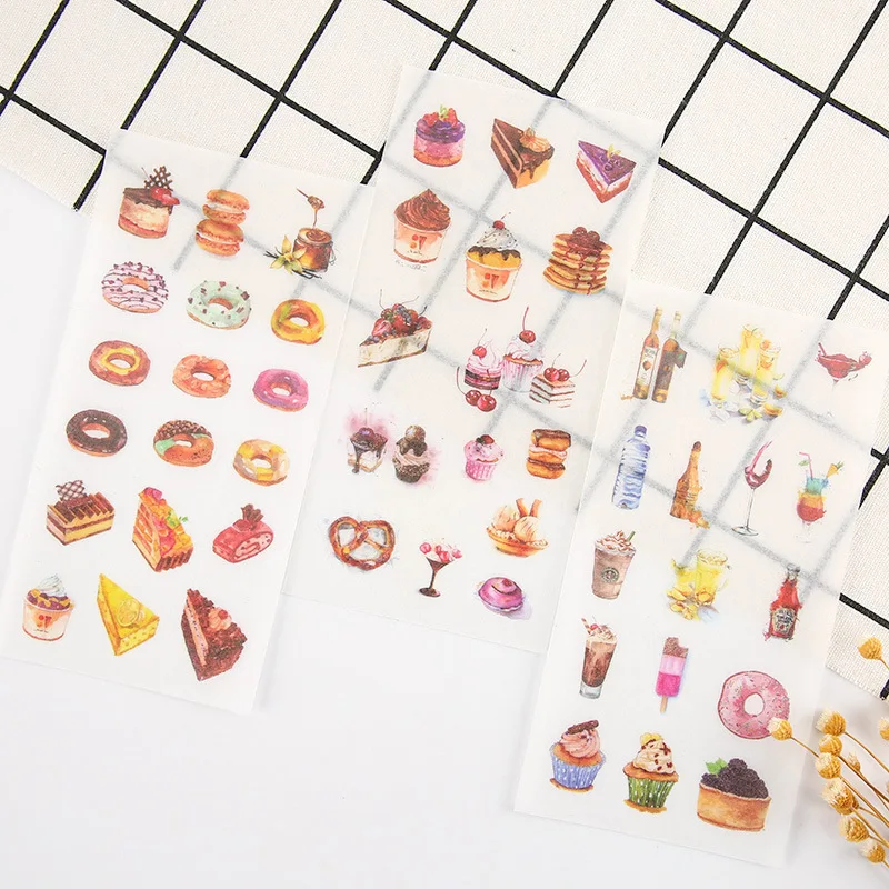6 sheets Kawaii Stationery Sticker Food Cake Hamburger Drink