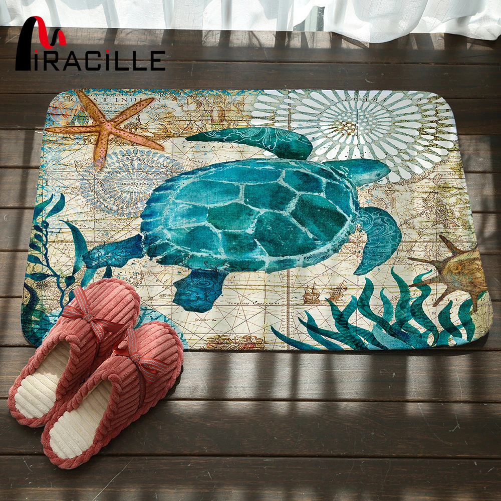 Miracille Marine Style Door Mat Floor Carpet for Living Room Sea Turtle Pattern Coral Fleece Rug Anti-Slip Doormat Home Decor Miracille Marine Style Door Mat Floor Carpet for Living Room Sea Turtle Pattern Coral Fleece Rug Anti-Slip Doormat Home Decor