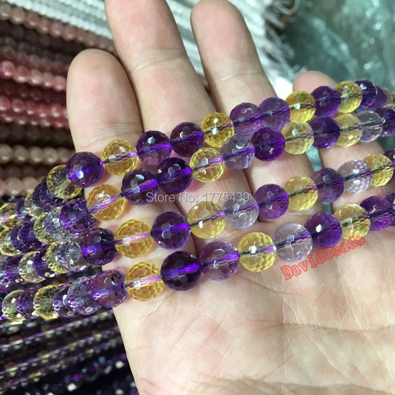 

Fctory Price 6 8mm Pretty faceted purple and yellow Ametrines Quartz Round Shape Loose Beads 15" Jewellery Making Diy