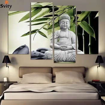 

Modern Buddha Painting 4 Picture Home Decoration marble buddha and banboo landscape art canvas no frame