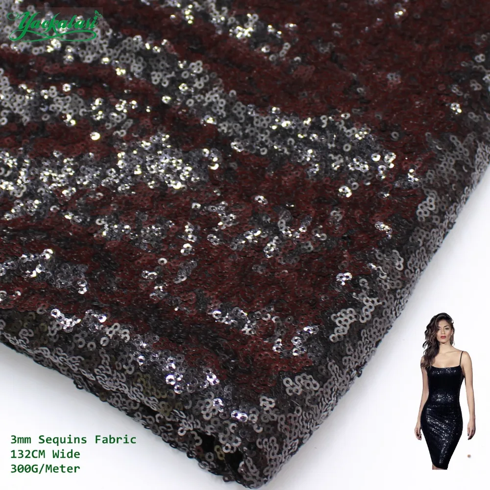 Buy YACKALASI Sequined Lace Fabric Black Allovered