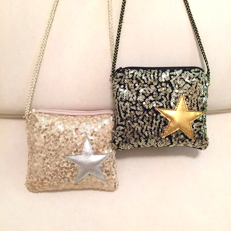 

BONAMIE Space Cotton Pentagram Sequin Women Shoulder Crossbody Bag Messenger Bag Children Female Zipper Purse Mini Square Bag