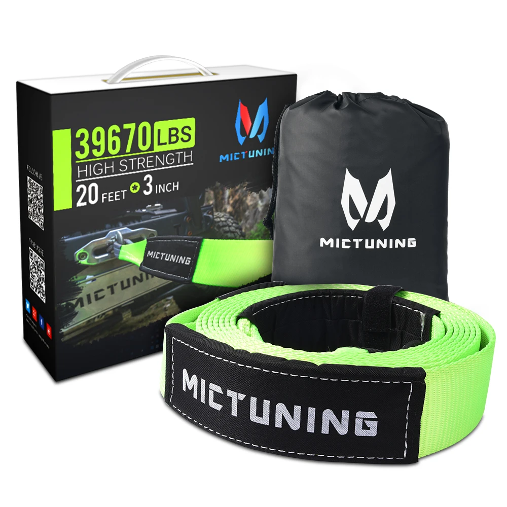 MICTUNING مقطورة الانتعاش سحب حزام 20 قدم الثقيلة مختبر اختبار 39670lbs قوة الثلاثي عززت الحلقات الطرق الوعرة حبل قطر