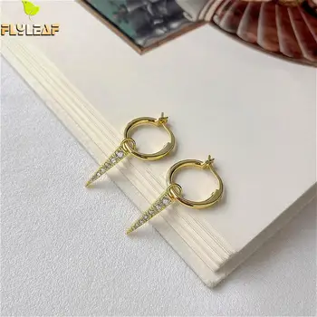 

Flyleaf 925 Sterling Silver Round Cubic Zirconia Drop Earrings For Women High Quality 18k Gold Dangle Earings Fashion Jewelry
