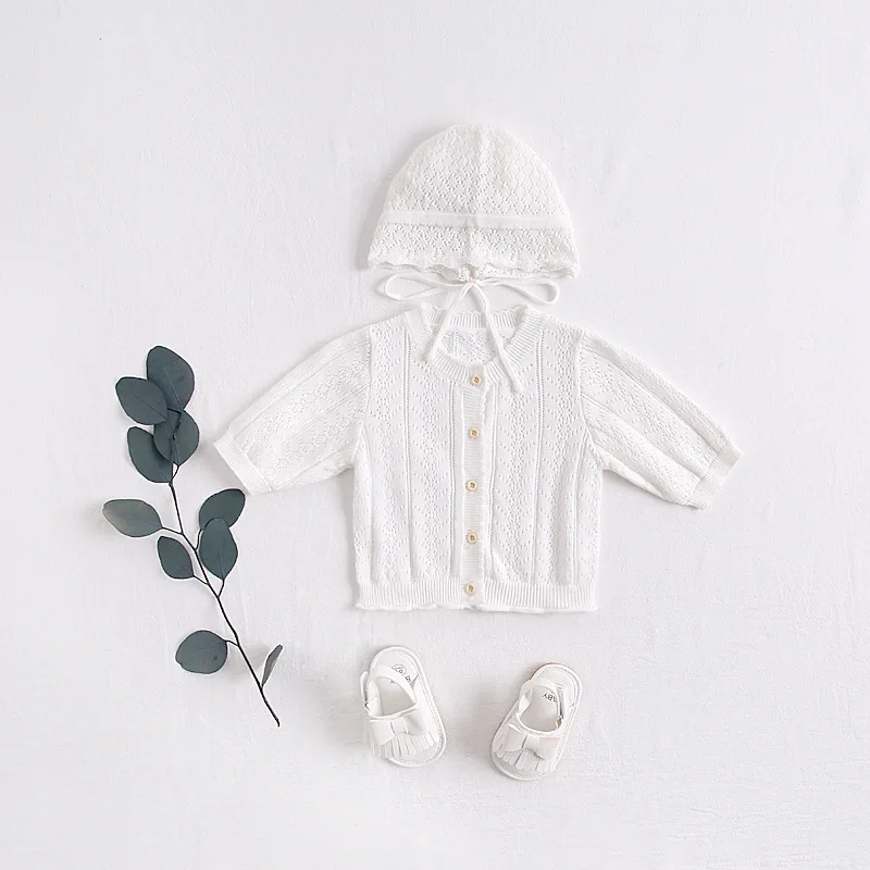 

Sweet Solid Color Cardigan Knitted Cutout Coat with Hat C019