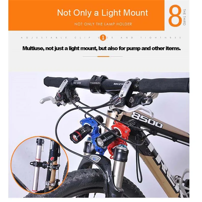Discount Sireck Bike Light Clip 360 Degree Rotatable Cycling Led Front Light Flashlight Lamp Bicycle Handlebar Holder Support Accessories 2