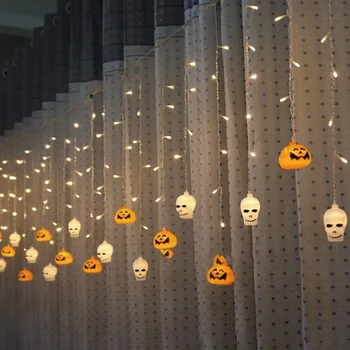 

Christmas Party Supplies 3.5M Hallowen Window Curtain Pumpkin Ghost Head String Icicle String LED Lights 6